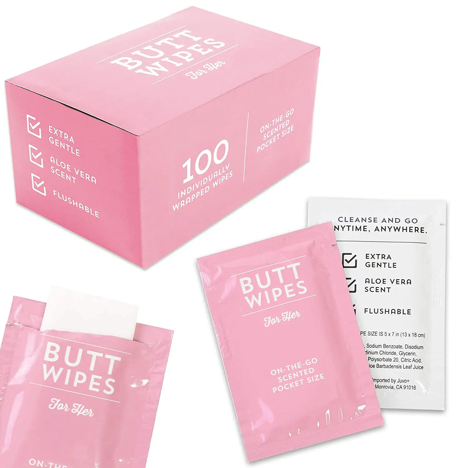 Lingettes d'hygiène féminine enveloppées individuelles de marque privée 100% lingettes jetables biodégradables