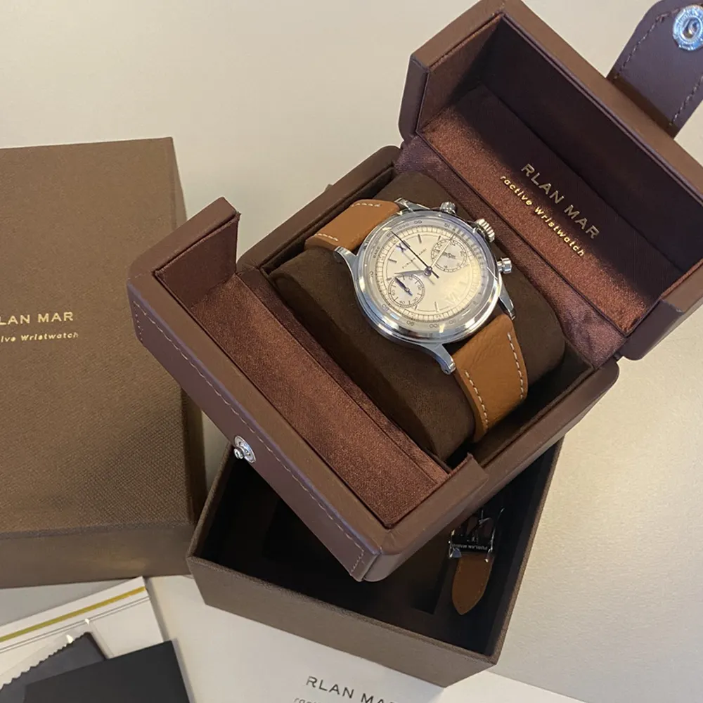 Logotipo personalizado de lujo relojes mecánicos caja de embalaje de regalo de muñeca mujeres reloj conjunto de caja de embalaje doble abierto caja de reloj de cuero