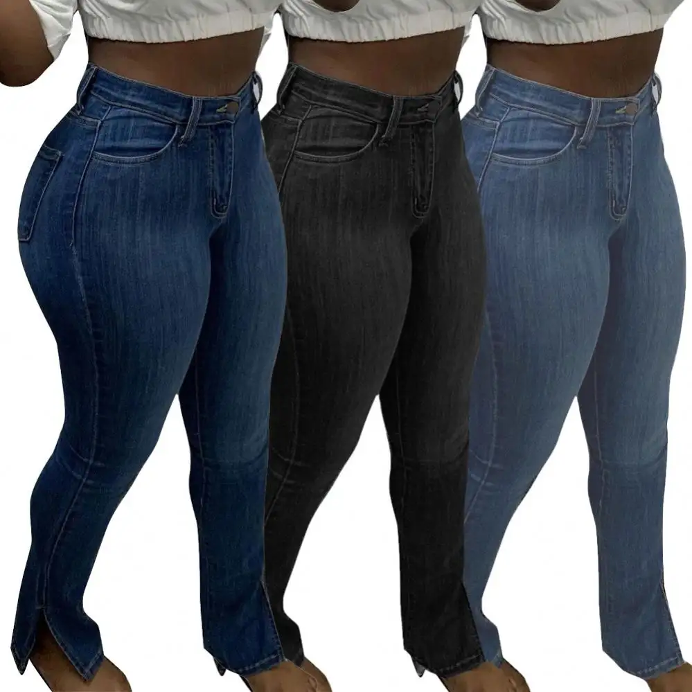 BR1211 aderente aderente matita fessura alta denim elastico jeans a vita alta donna jeans lunghi da donna