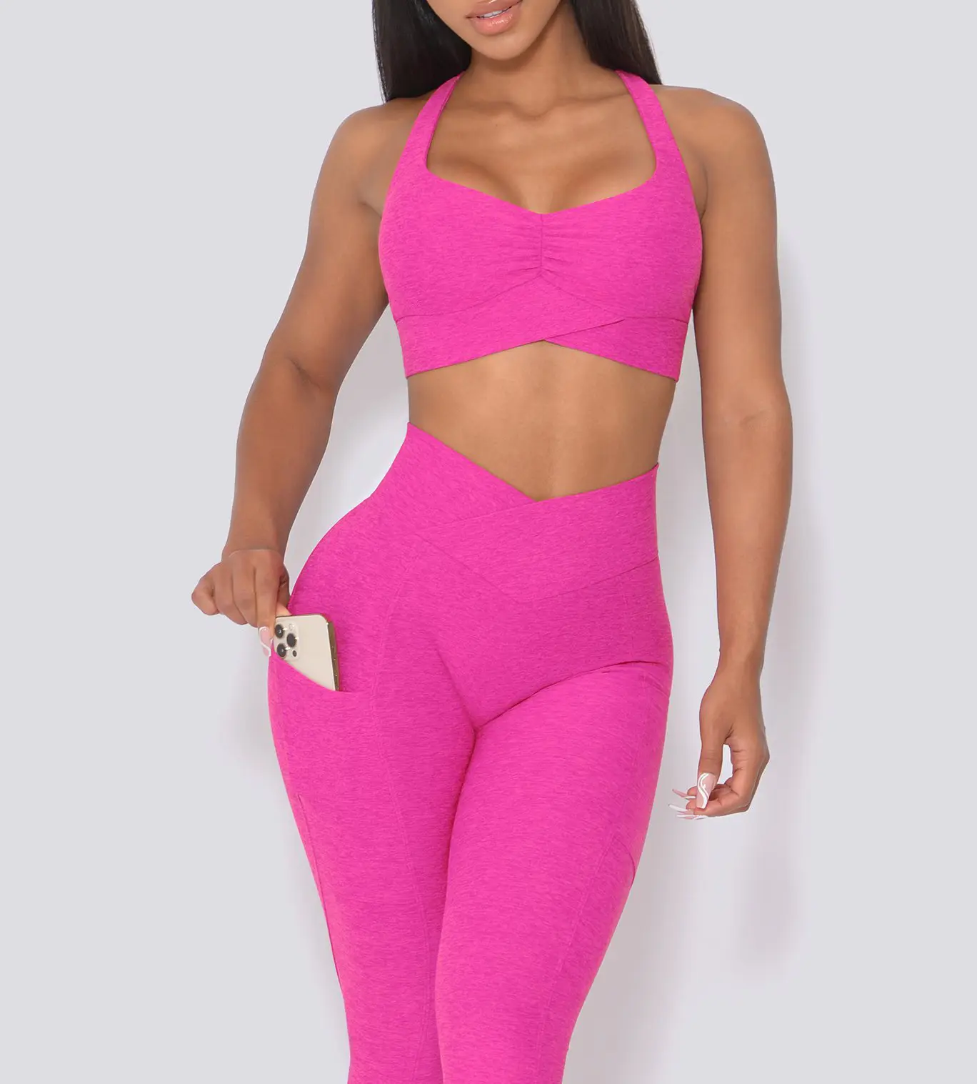 Vente en gros logo personnalisé soutien-gorge croisé découpe taille haute ensemble de vêtements de yoga soutien-gorge leggings de yoga de sport pour femmes ensemble de 2 pièces