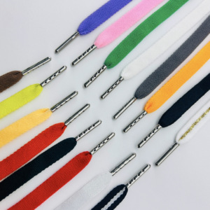 <strong>Customized</strong> 8mm 10mm <strong>Colorful</strong> Flat Polyester Cotton Braided <strong>Elastic</strong> Cords <strong>String</strong> Cord with TPU Plastic Injection Ending Metal Tip - Product Image 4