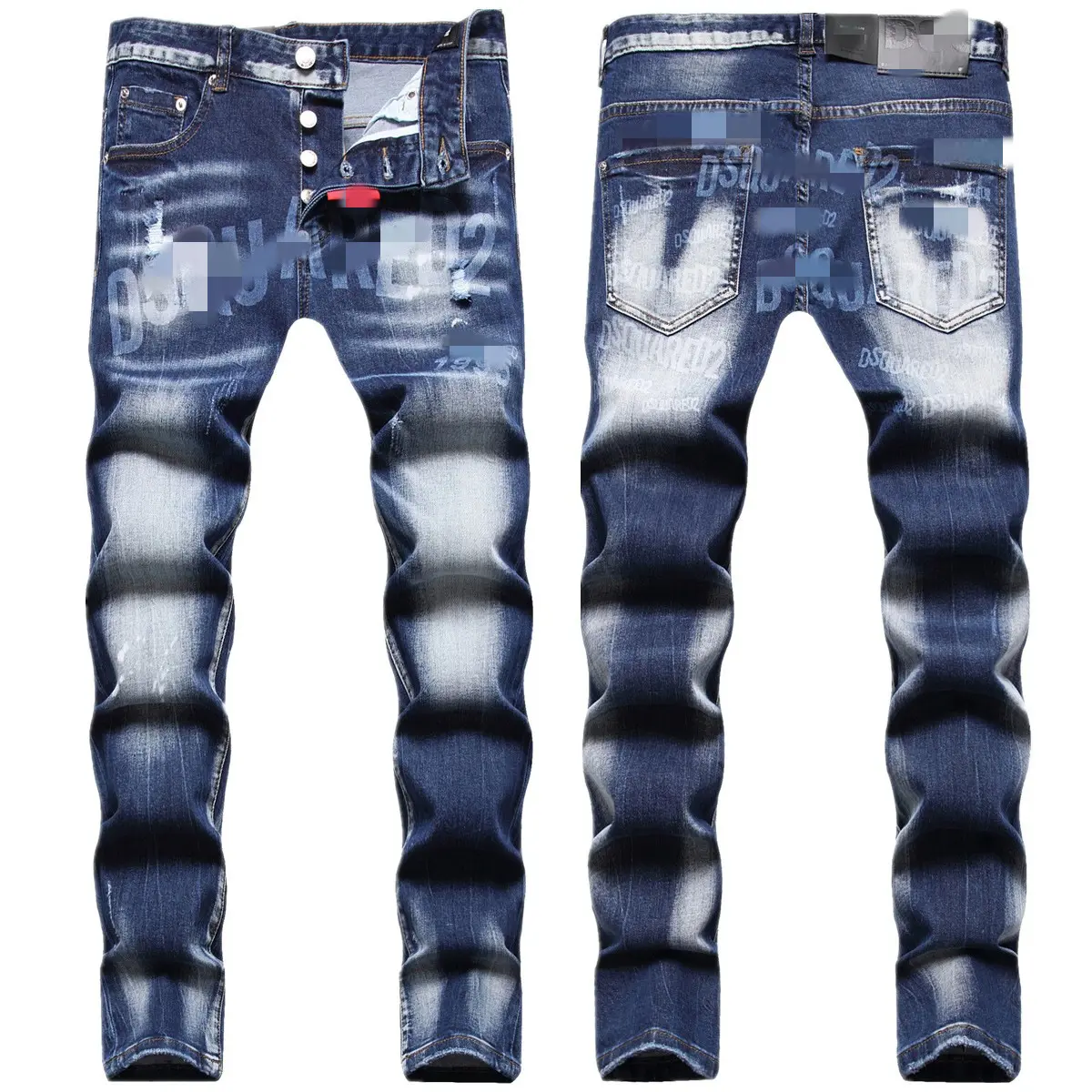 AeeDenim OEM High-end quatro estações rasgado remendo a laser queimado d2 jeans masculino elástico magro pequeno reto estilo de rua na moda