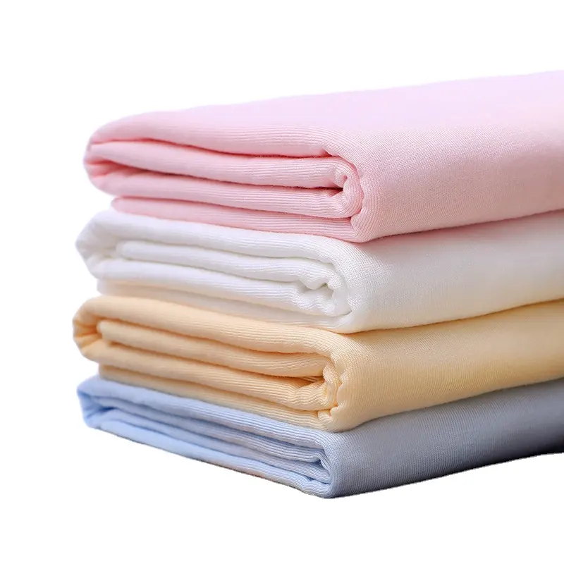 Tekstil Cina Lycra Rajutan Peregangan Lembut Bernapas 95% Bambu 5% Spandex Katun Jersey Kain untuk Pakaian Bayi