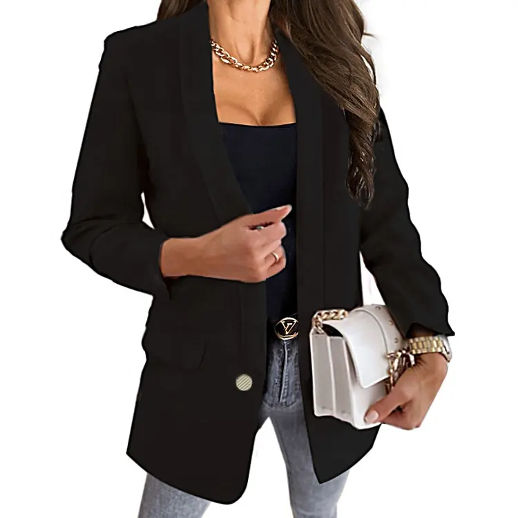 Miduo-abrigo elegante de manga larga para mujer, traje de negocios de Color liso informal con botones para oficina