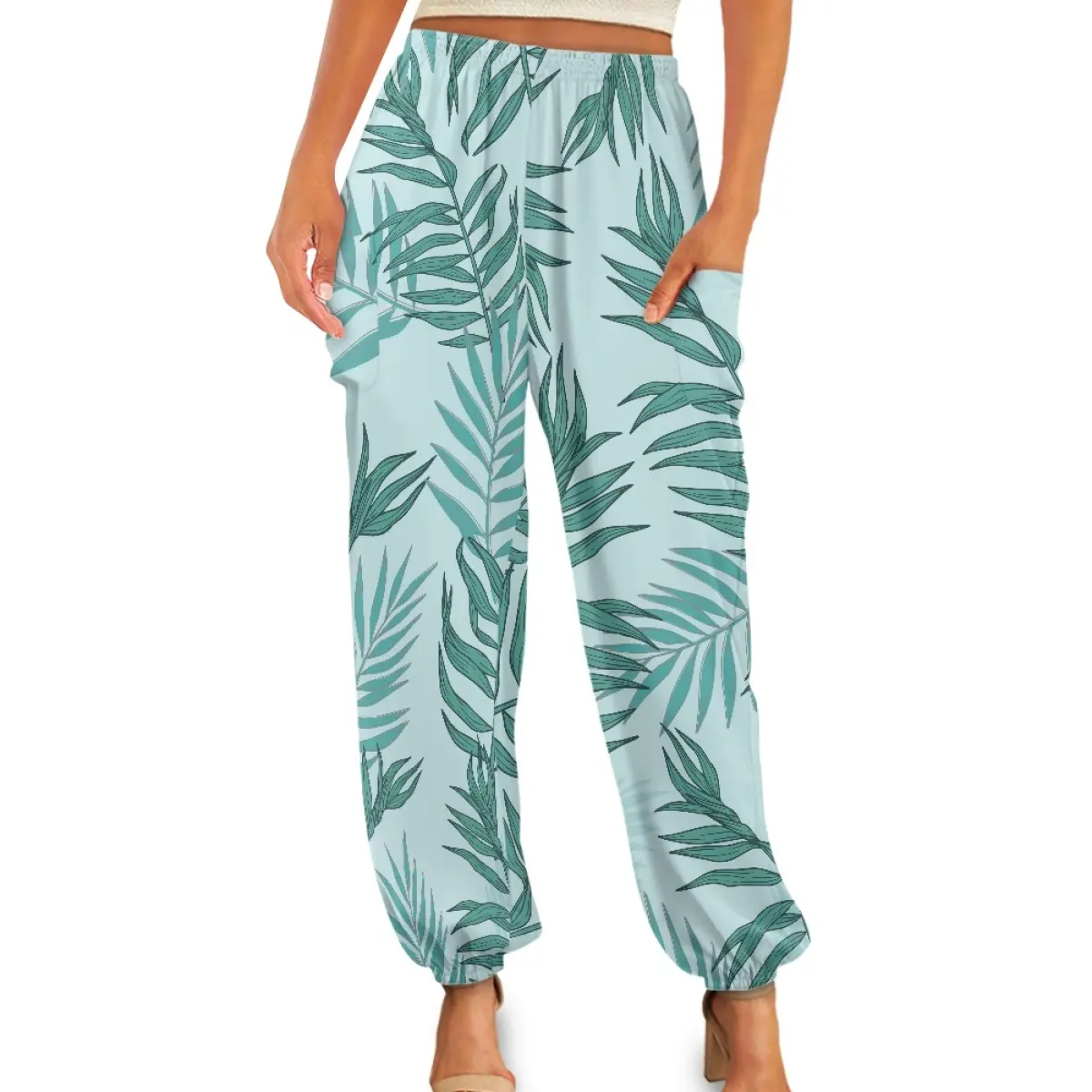 Pantaloni da ballo Drop Ship da donna con foglie di Hawaii larghe a gambe larghe per Yoga pratica pantaloni lunghi disegni personalizzati fabbrica di pantaloni per la casa migliori