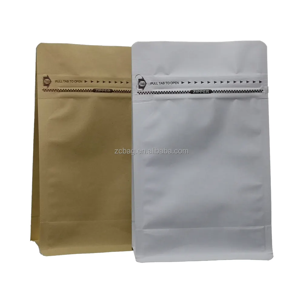 500g blanc mat laminé feuille de mylar étanche à l'humidité pochette à fond plat sac à café avec poche fermeture éclair sacs à valve de dégazage à sens unique