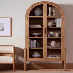 Nordic bak buku kayu padat dapat disesuaikan abad pertengahan dengan pintu kaca lemari anggur penyimpanan untuk ruang tamu Perancis - Product Image 2