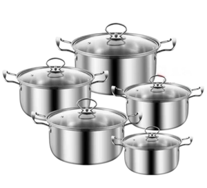 Yolecen Lfgb Thực Phẩm Cấp 5Pcs Thép Không Gỉ Đồ Nấu Nướng Thiết Lập Thân Thiện Với Môi Đồ Ăn Nhà Bếp Nồi Nồi Màu Bạc Nấu Ăn Chậu - Product Image 4