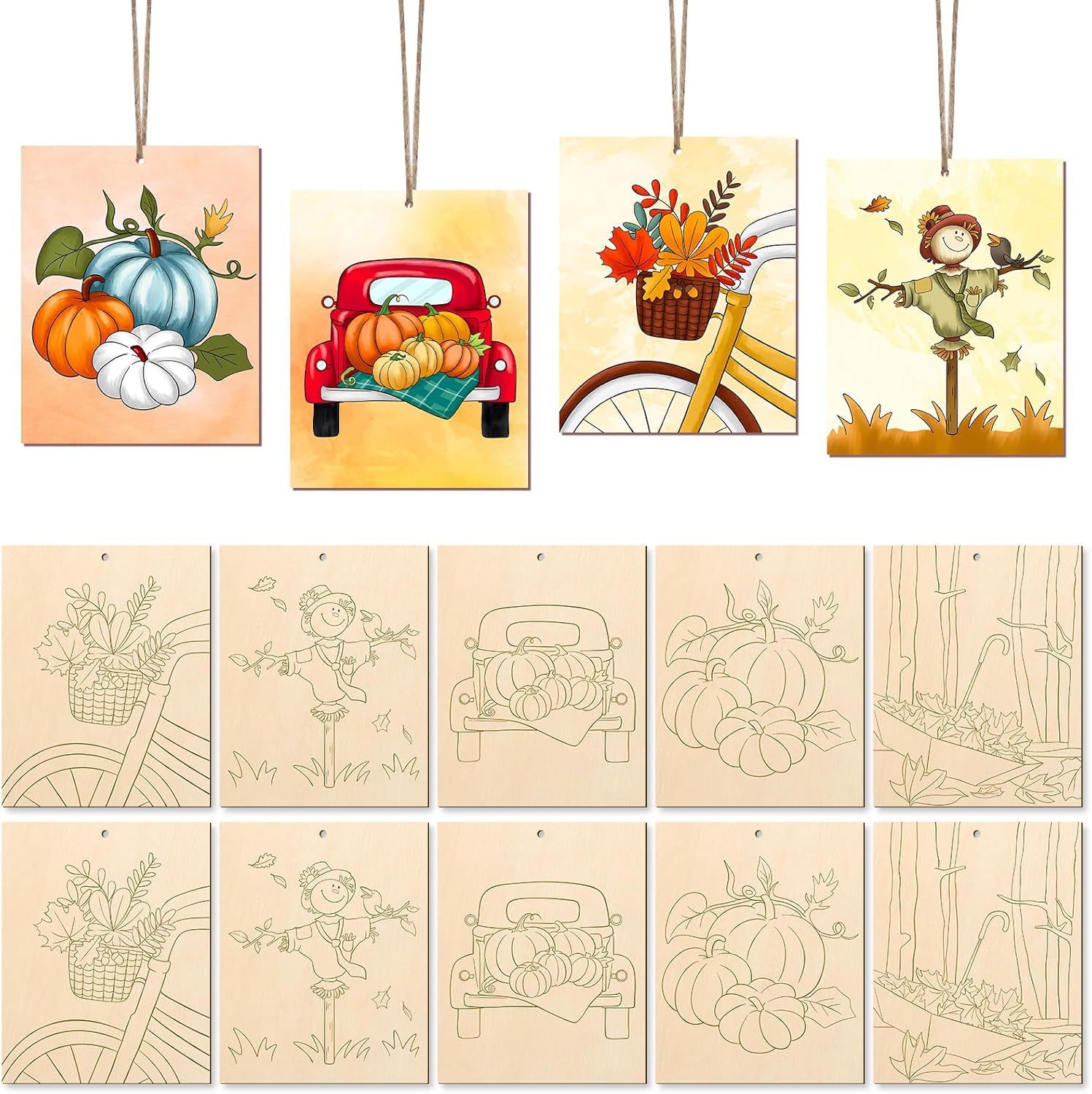 Épouvantail citrouille d'automne 10 pièces + ficelle