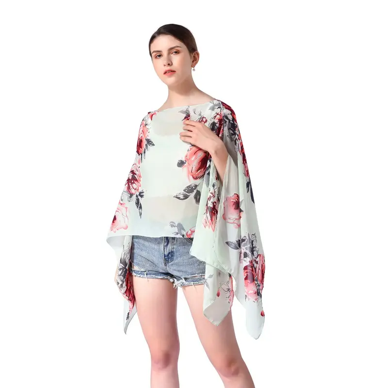 Western Summer Travel Ladies Hawaiian Leichte Schals und Poncho Chiffon Frauen Adult Summer Scarf Summer Cape für Frauen