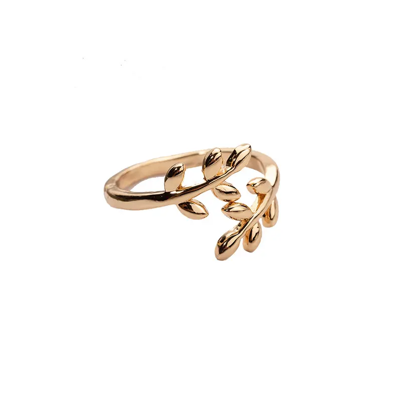 Joyería fina de moda, anillo abierto de hojas de rama de olivo ajustable para anillos de mujer