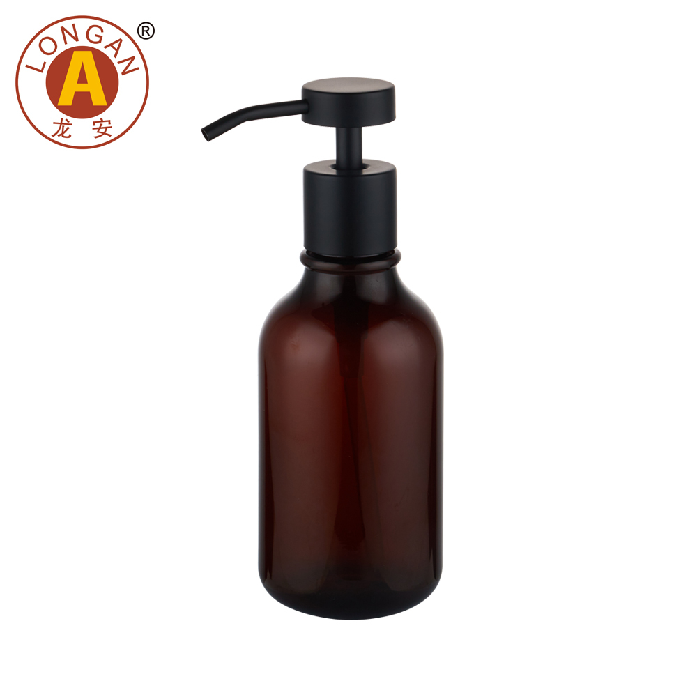 Amber bottle with stainless steel lotion pump