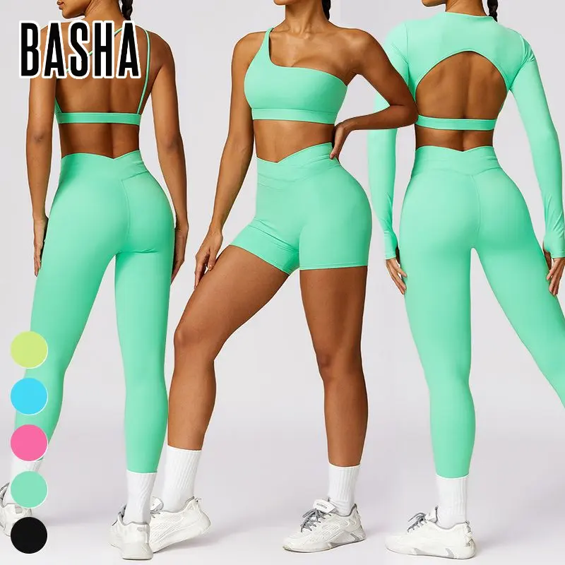 Yeni hızlı kuru Yoga setleri özel Logo Activewear sıkı spor 4 parça takım elbise egzersiz kıyafeti spor Fitness setleri Yoga seti kadınlar