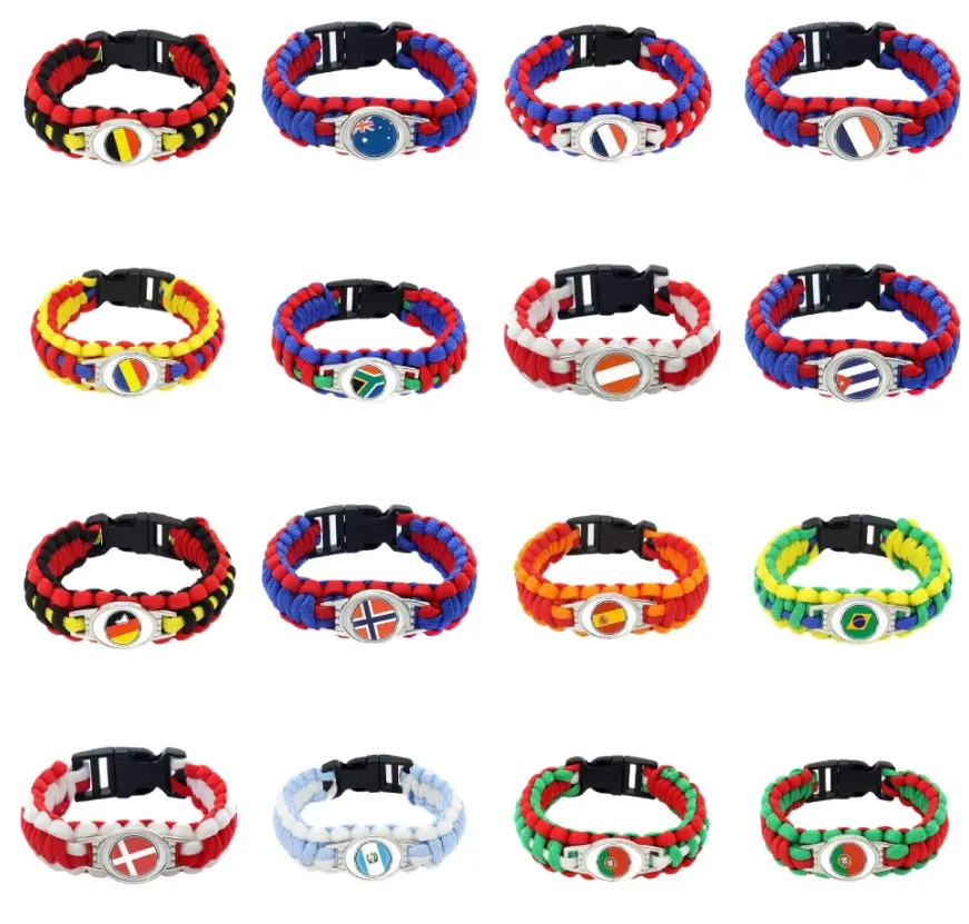 Personnalisé national tous les 32 équipes de football bijoux 2022 worldcup paracord drapeaux bracelet bracelet