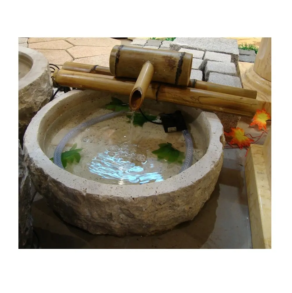 Fuente de agua japonesa de bambú, piedra de interior, decorativa