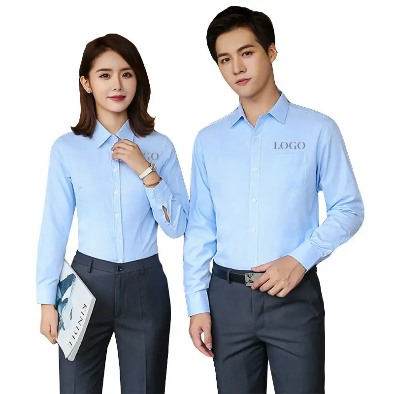 Camisa de algodón de manga larga para hombre y mujer, uniforme de trabajo personalizado de alta calidad para oficina y hotel