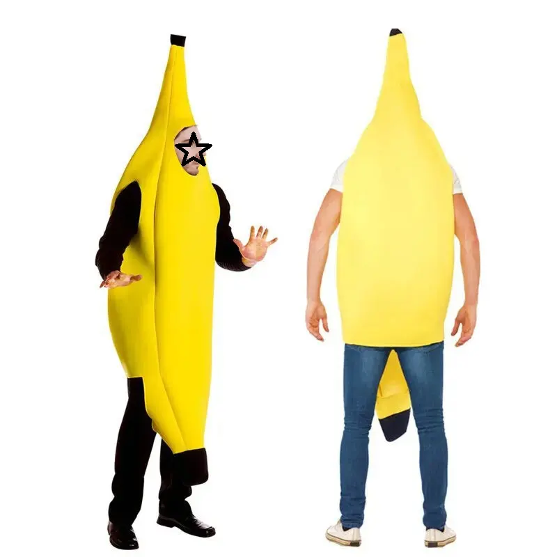 Костюм бананового костюма для взрослых, забавные костюмы для мужчин и женщин для Хэллоуина, наряжаться для вечеринки и рождественской игры