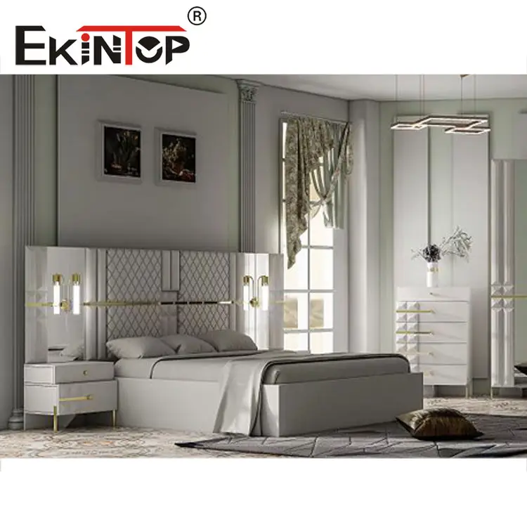 Ekintop-Conjunto de muebles de dormitorio, cama queen de madera de teca, diseño de cama de tamaño completo