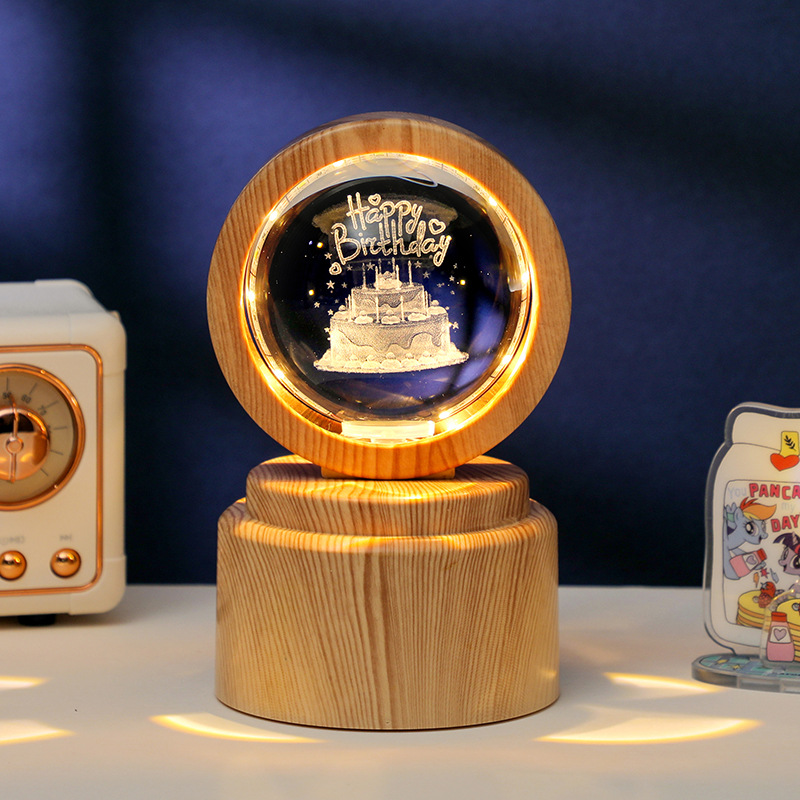 Base en bois naturel + Joyeux Anniversaire