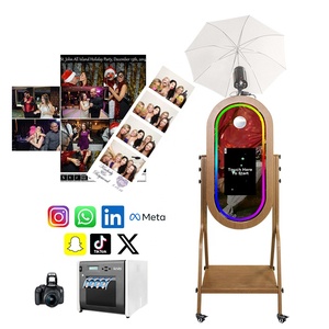 Uso comercial portátil Retro madeira grão quadro DSLR selfie espelho foto cabine quiosque com 21,5 "LCD Touch Screen PC