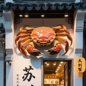 Décoration d'entrée de magasin de fruits de mer réaliste à grande échelle simulée avec sculpture de crabe impérial artisanal en résine - Product Image 6