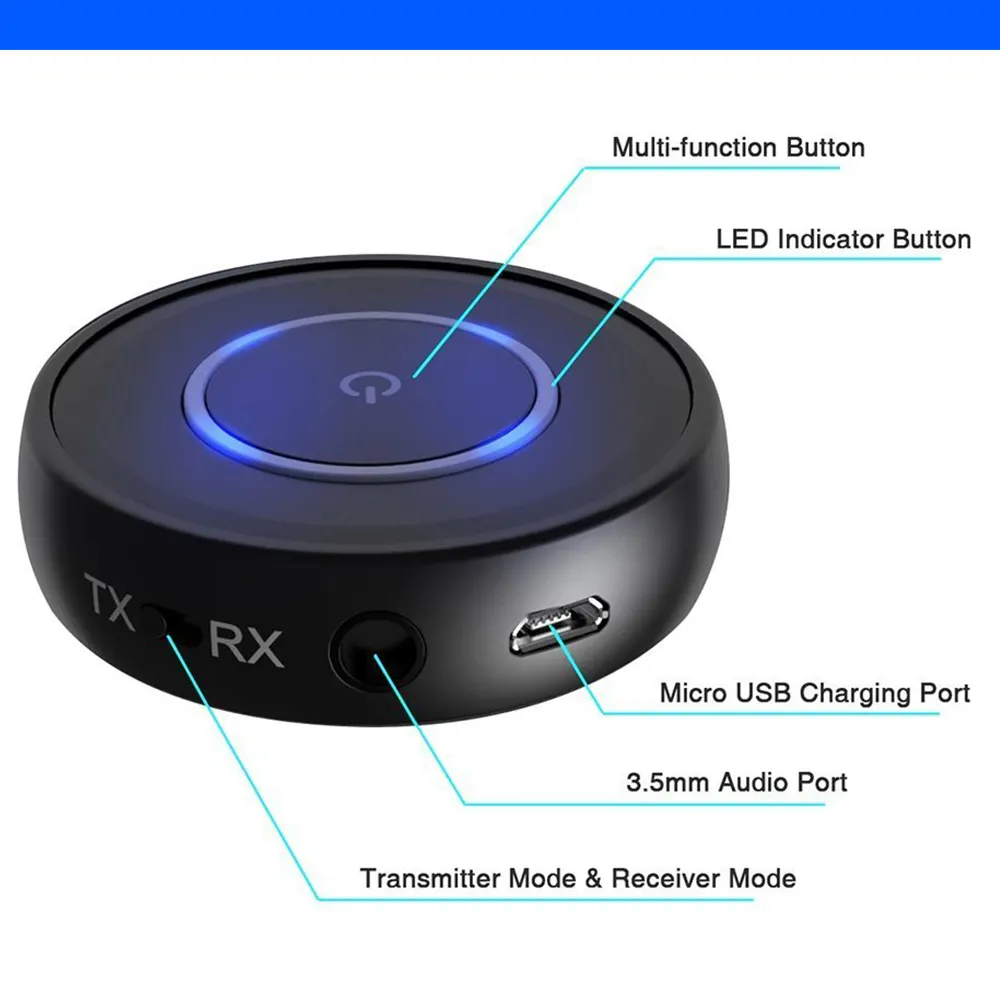 Pemancar dan Penerima Bluetooth 5.0, Adaptor Bluetooth Nirkabel 3 Dalam 1, Adaptor Audio Bluetooth Latensi Rendah untuk TV, Mobil