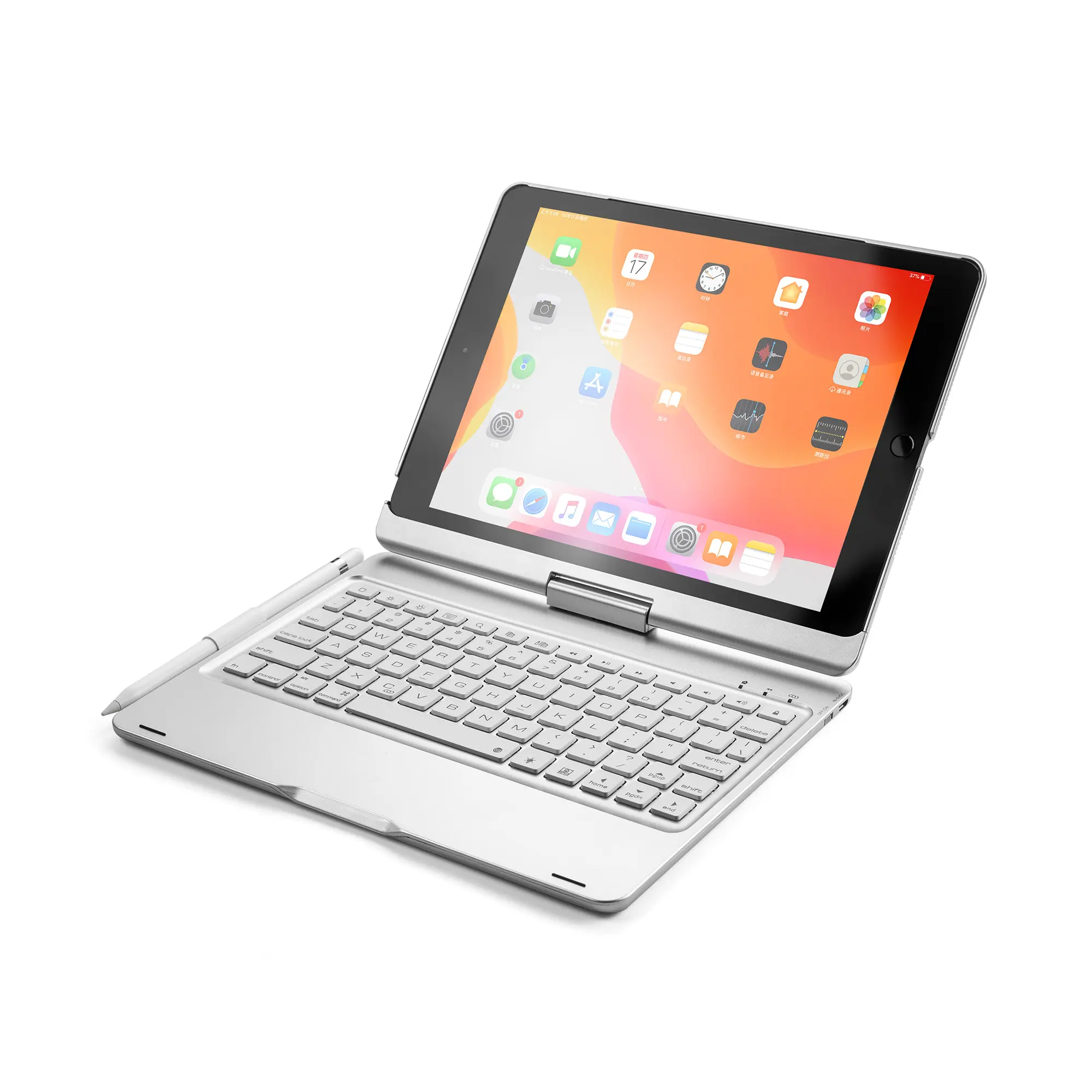 Funda de teclado inalámbrico de rotación de 360 grados de plástico ABS para iPad 10,2 pulgadas 9th/8th 7th con retroiluminación