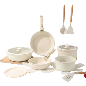 Chất lượng cao 20-mảnh đá Granite trắng đồ nấu nướng bằng đá chảo và chậu không dính lớp phủ chậu đặt cho nhà bếp nấu ăn - Product Image 2