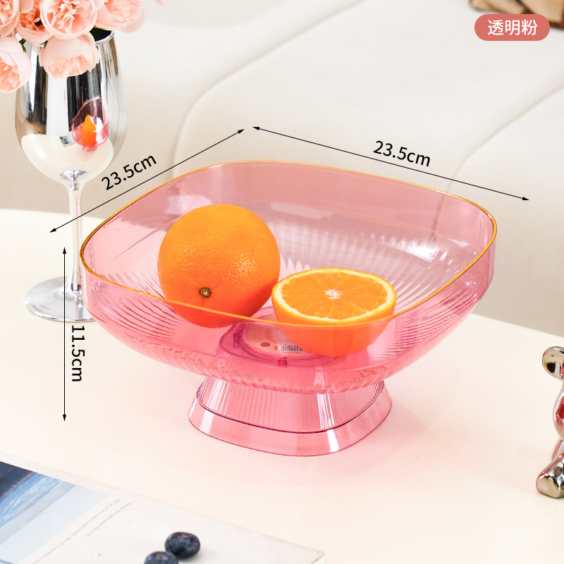 Tall, elegant fruit platter in translucent pink.