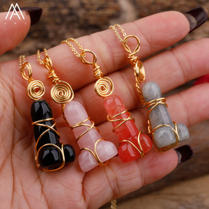 Pha Lê Dương Vật Reiki Chakra Pendant Vàng Vòng Cổ, DIY Thủ Công Mỹ Nghệ Dây Bọc Đá Phallus Dây Chuyền Nữ Trang Sức - Product Image 6