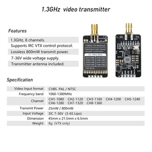 1.2GHz 1.3GHz 8CH 800MW ses Video 25mW/800mW FPV verici alıcı modülü 7-36V RC FPV için uzun menzilli uçak Drone modeli - Product Image 6