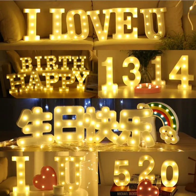 Letras de led 3d de números do alfabeto, luz noturna para decoração ao ar livre, para bar, hotel, festival, casamento