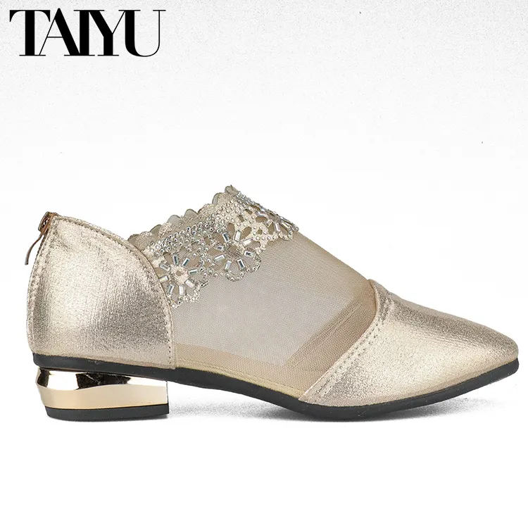 Moda Mujer Zapatos donna strass Mesh sandali tacchi bassi fiori con cerniera scarpe comode per le donne