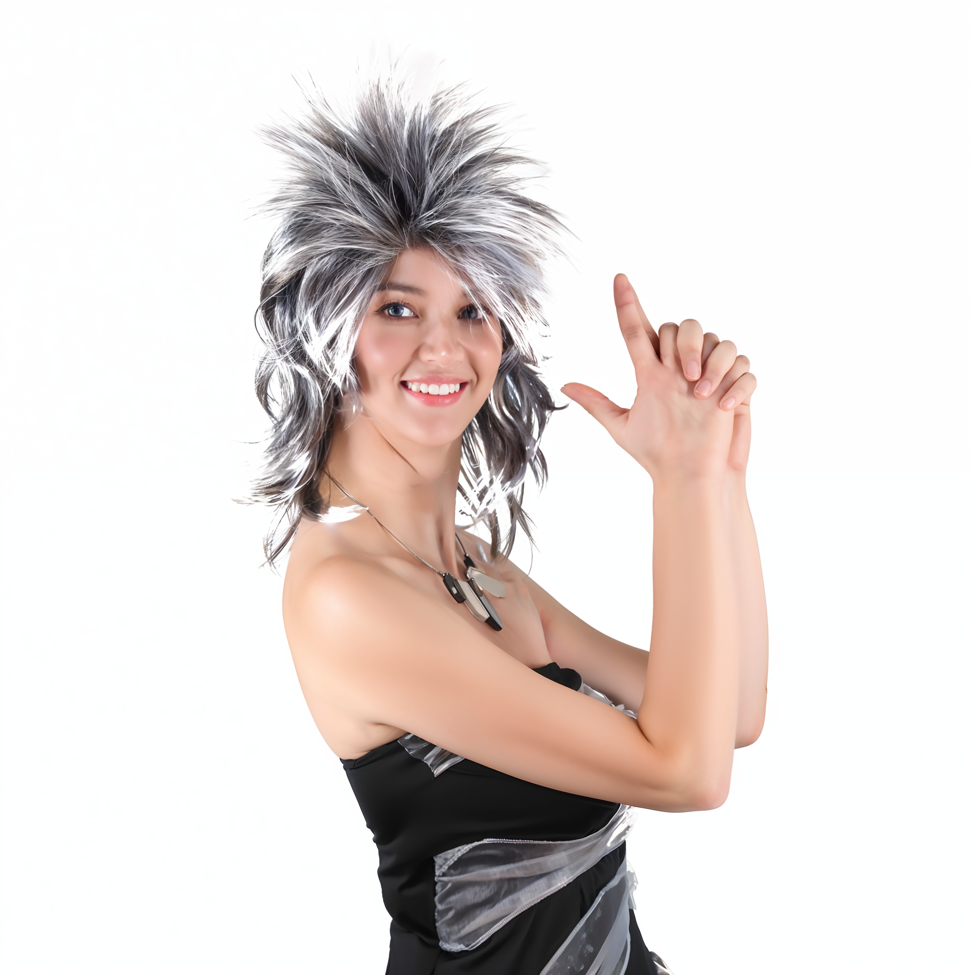 Perruque punk gris noir