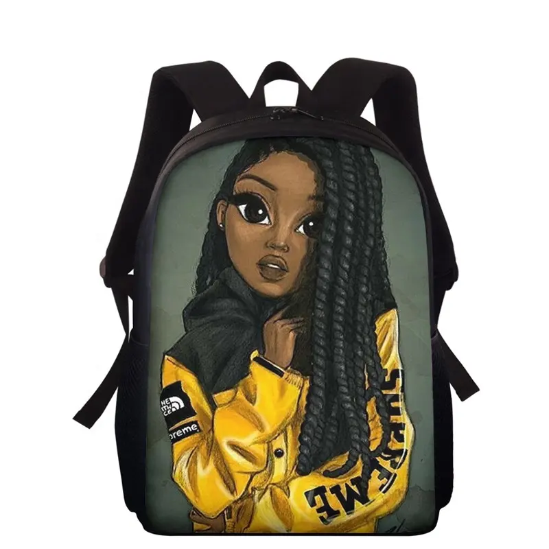 Черный арт девушка пользовательское имя рюкзак большой школьные сумки рюкзаки для девочек подросткового возраста, красивая