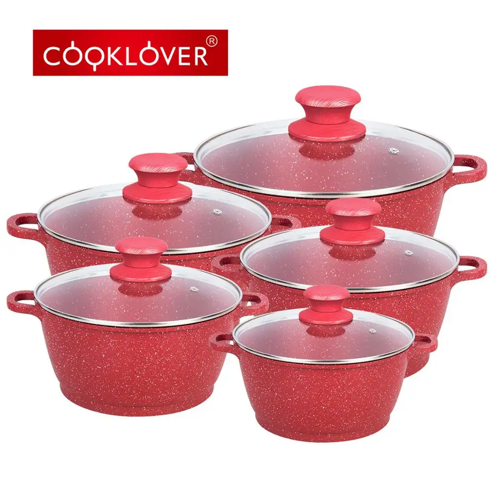 Nieuwe Collectie 10 Stuk Cooklover Gegoten Marmer Anti-aanbak Aluminium Kookpot Set