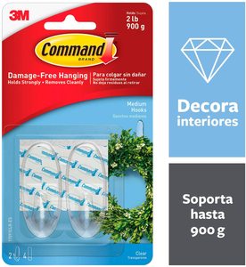 Command Clear Hooks Mediano, Command clear Strips 2-Hooks/Pack, Organizar Comando sin daños Gancho transparente - Product Image 2