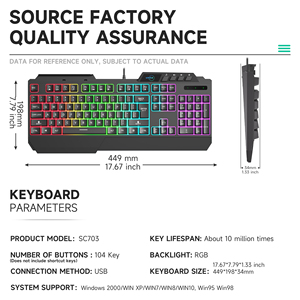 Hot bán 104 RGB Backlit có dây chơi game Bàn phím cơ khí cảm thấy giao diện USB máy tính không thấm nước ngoại vi với người giữ điện thoại - Product Image 2