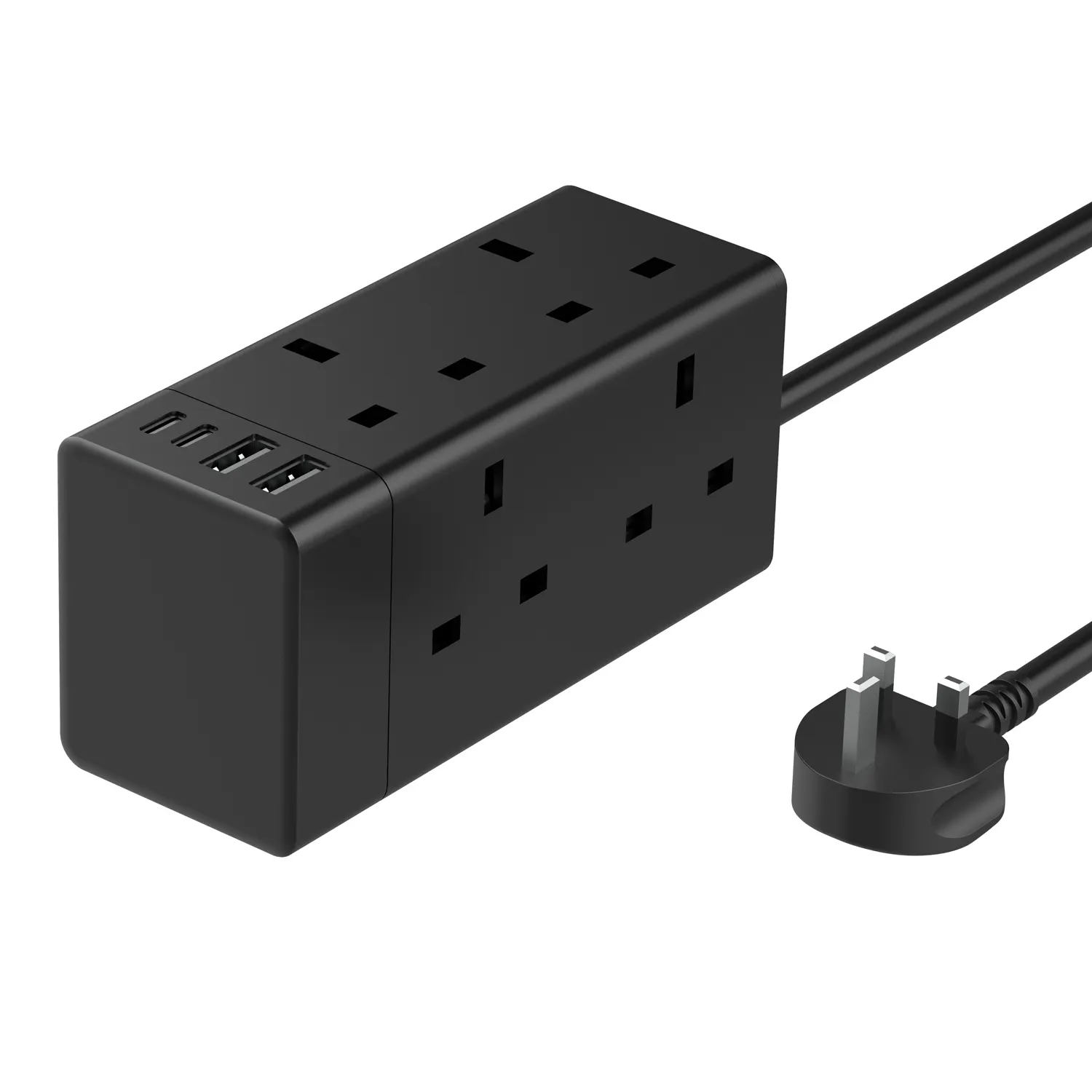 Cabo de extensão cubo longo UK com 4 ranhuras USB, cabo de extensão de 6 vias, cabo multiplug de 2/3 m com proteção contra sobrecarga