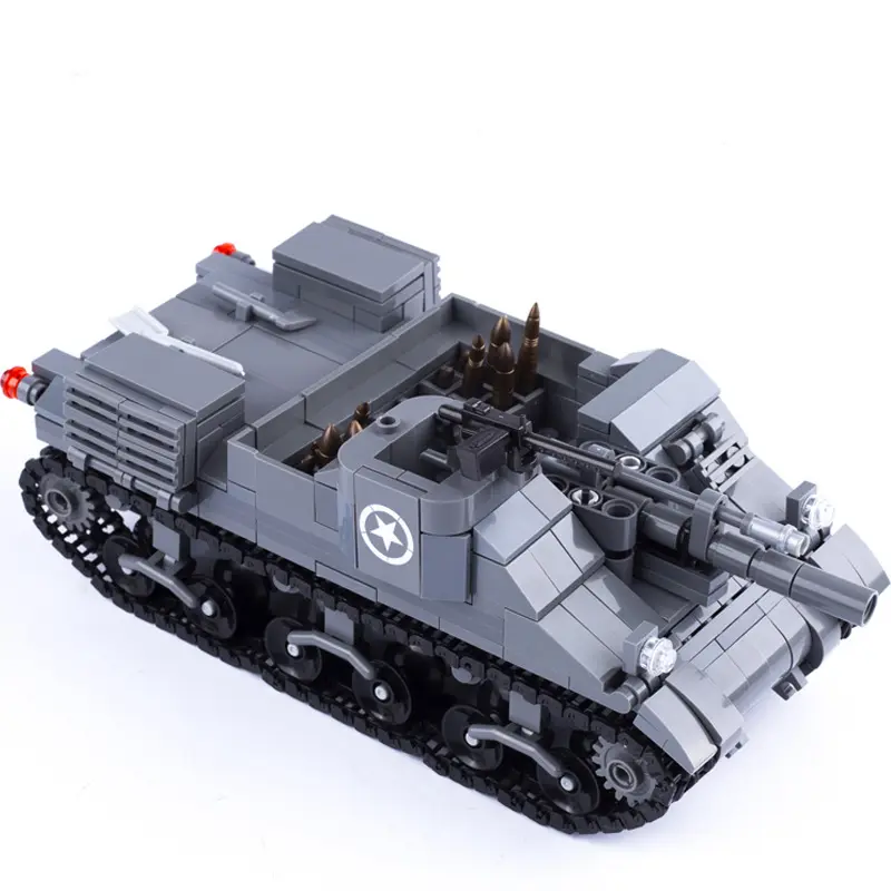 WW2 Minil US pastor self-propelled gun Armored tank vehicle DIY Building Block set children intelligence game Toy