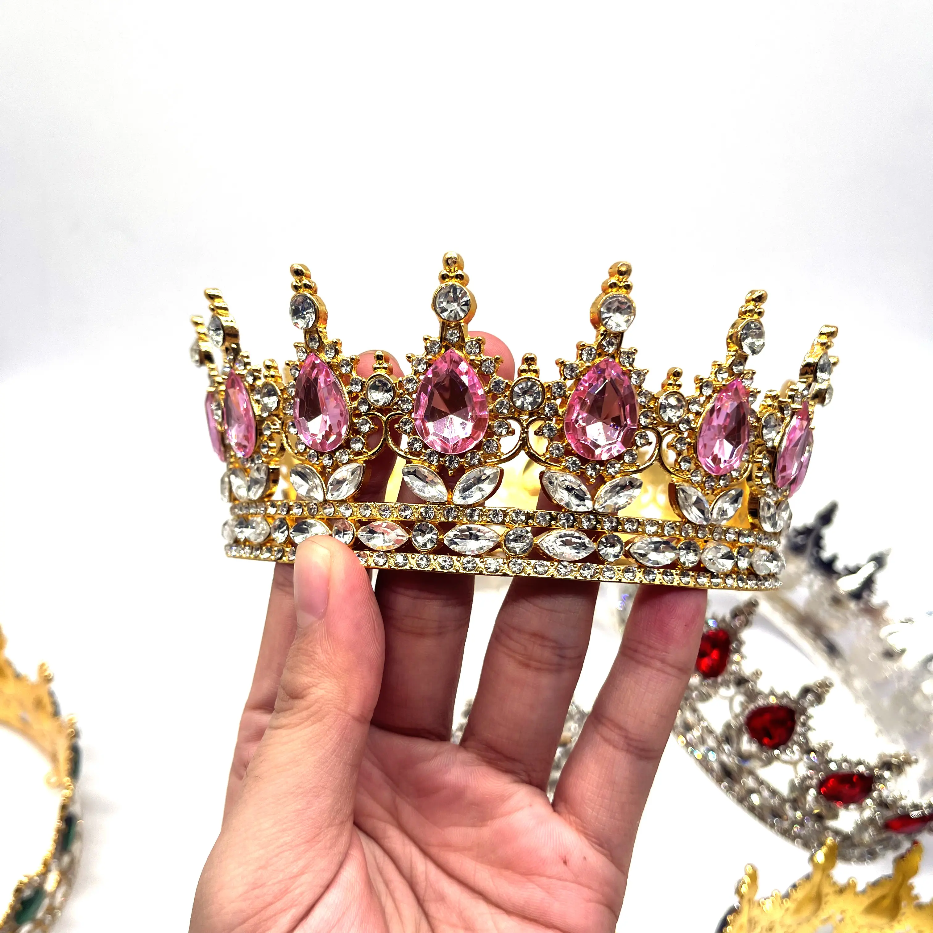 Corona redonda de diamantes de imitación para boda, tiara, accesorios para pasteles, regalo festivo, corona para decoración de pasteles
