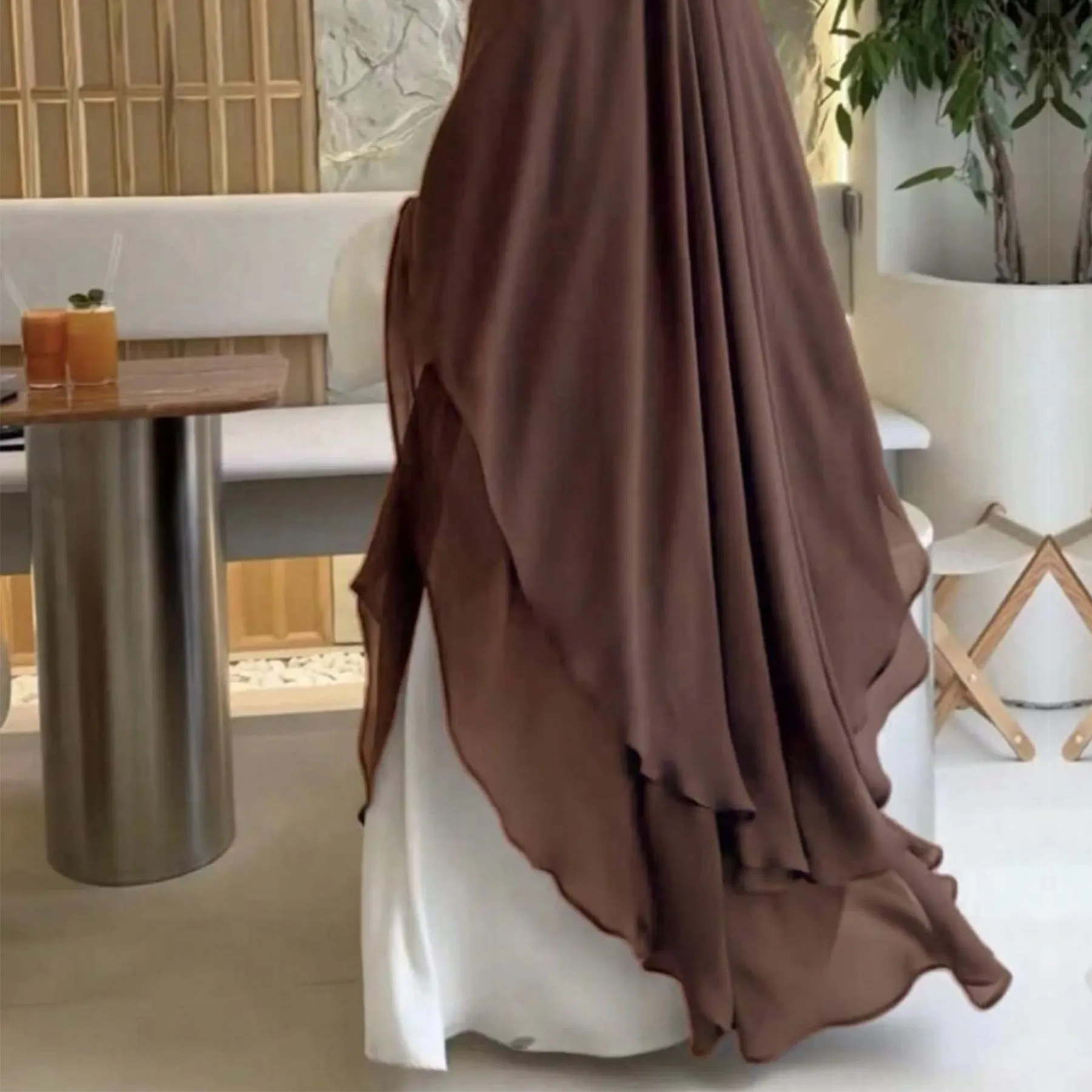 2024 nouvelle turquie frais généraux cravate dos plaine prière écharpe femmes musulmanes Hijab 2 couches longue Niqab en mousseline de soie Khimar