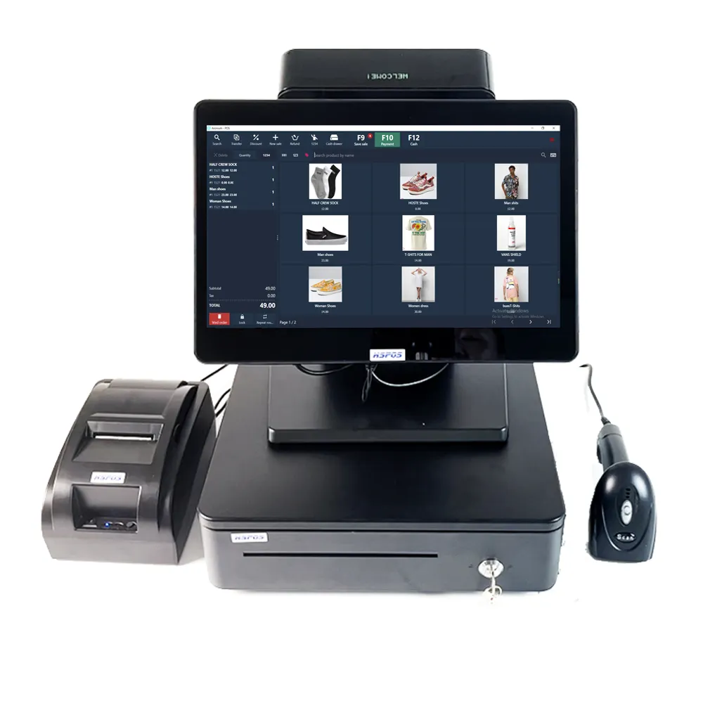 Sistema de caja registradora con escáner de impresora, de 14 pulgadas caja registradora, POS, Software gratuito