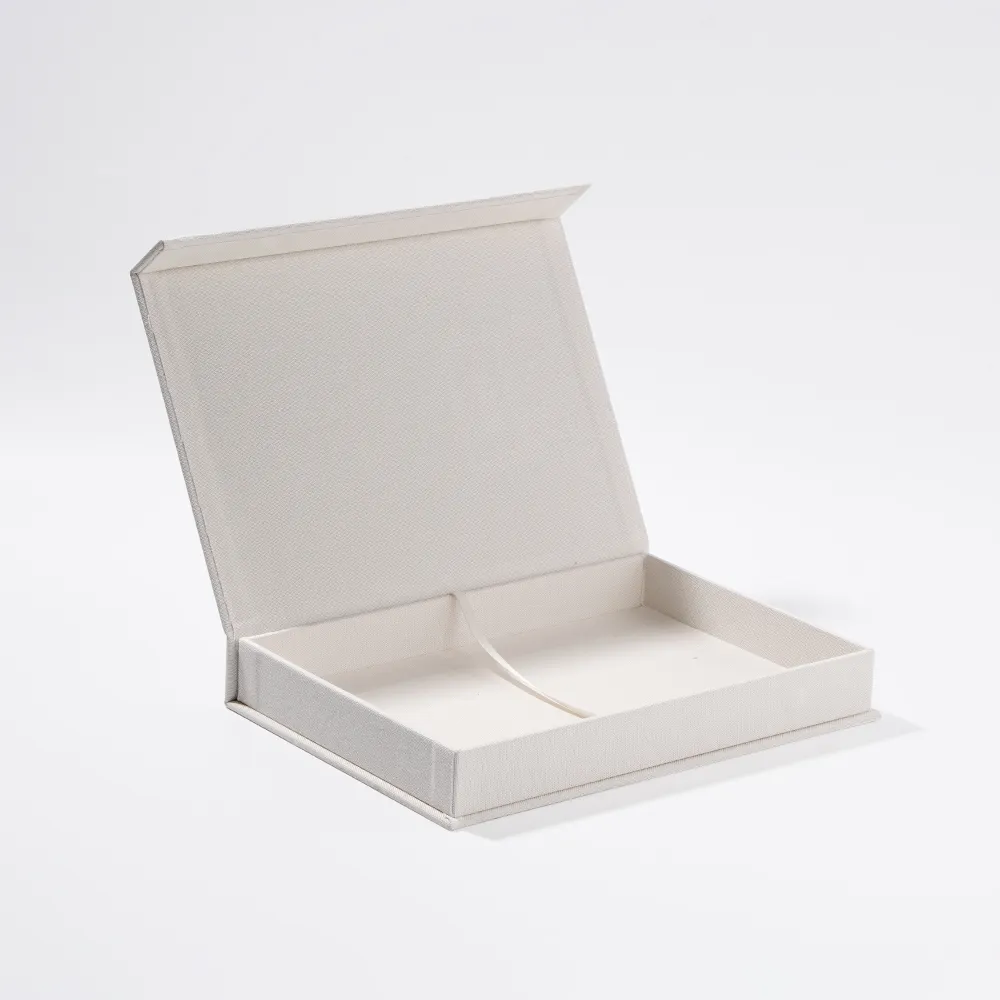 Kotak kemasan kertas Linen magnetik kustom paket hadiah perhiasan magnetik gelang anting buku catatan kotak perencana jurnal