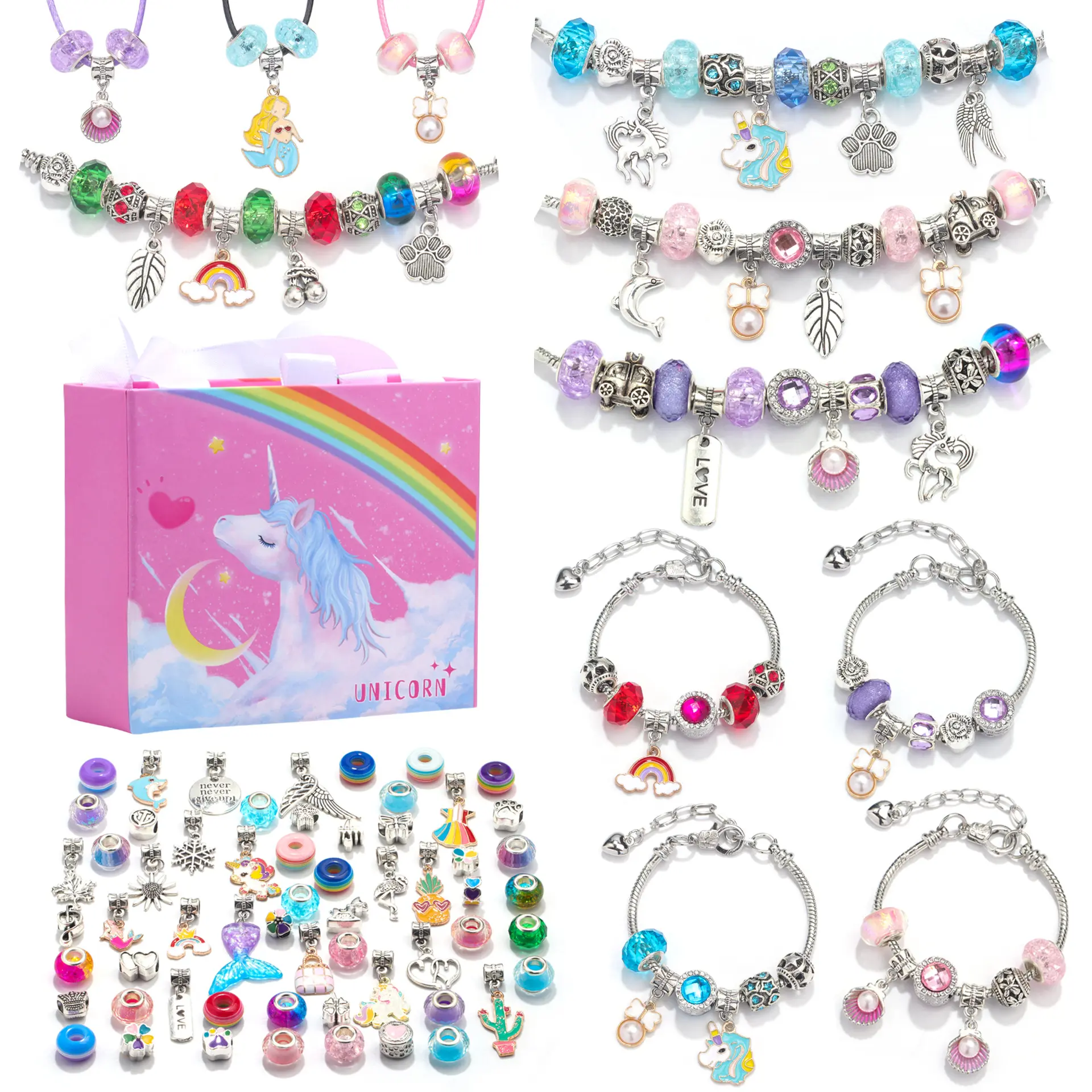 Novo Criativo Cartoon Crianças Pulseira Colar Jóias Fazendo Kit Meninas Charm Pulseira Fazendo Kit