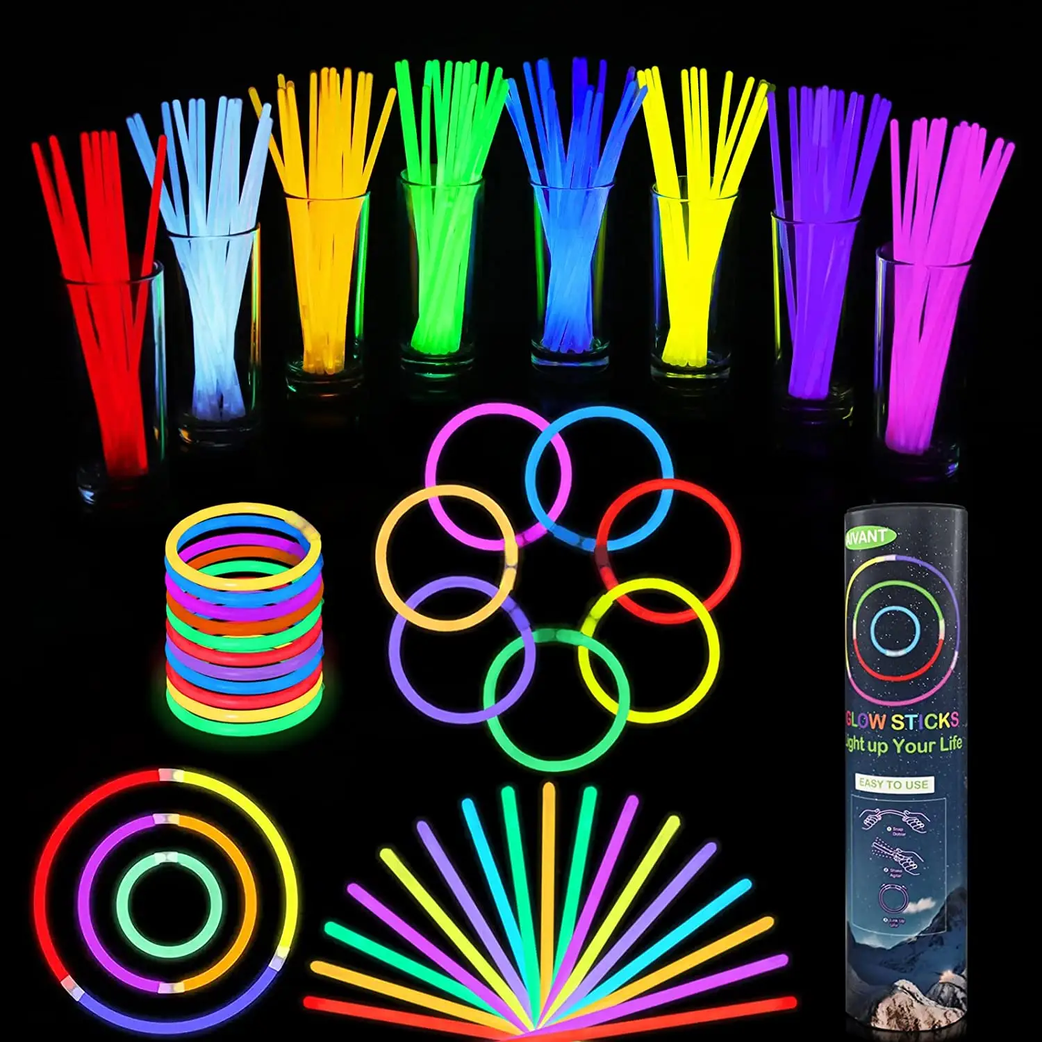 PartySticks Glow Sticks suministros para fiestas 100pk - 8 pulgadas que brillan en la oscuridad Light Up Sticks favores de fiesta, decoraciones de fiesta brillantes