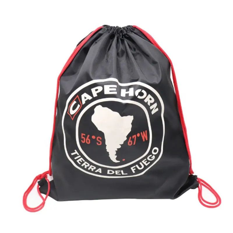 Logotipo personalizado impermeable 210D negro de poliéster cordón mochila bolsa