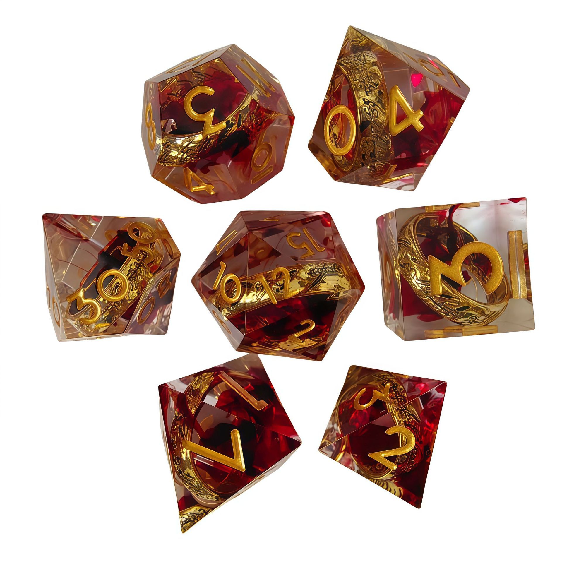 Inlaid ring drops in red gold
