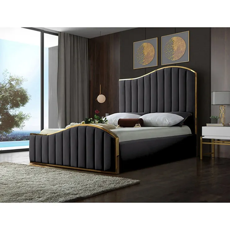 Cama estofada de madeira com colchão, venda por atacado de fábrica winforce, cama com caixa de armazenamento, colchão, conjunto para móveis, design de cama king size