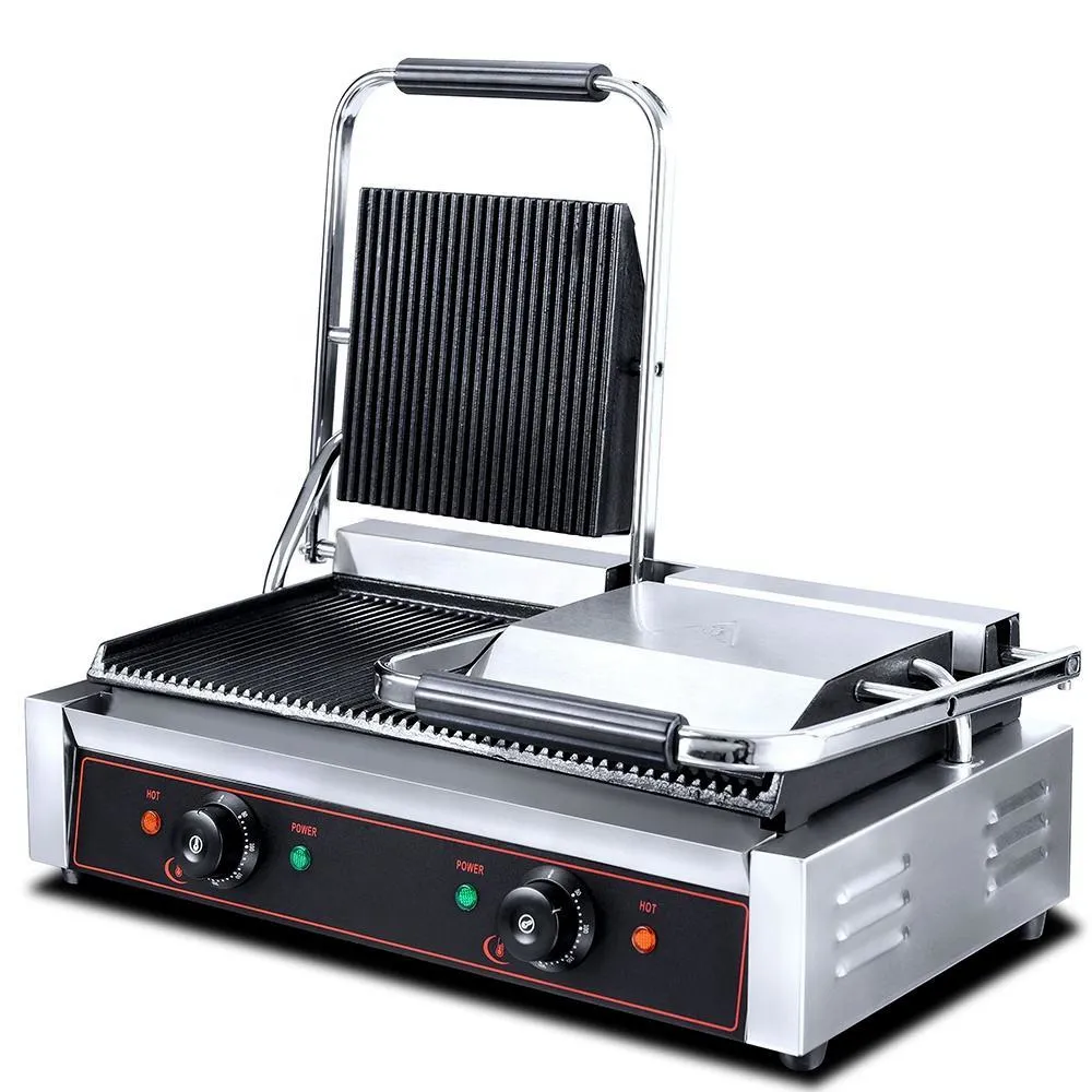 Grelhador elétrico para churrasco e sanduicheira Panini Grill Industrial para restaurante